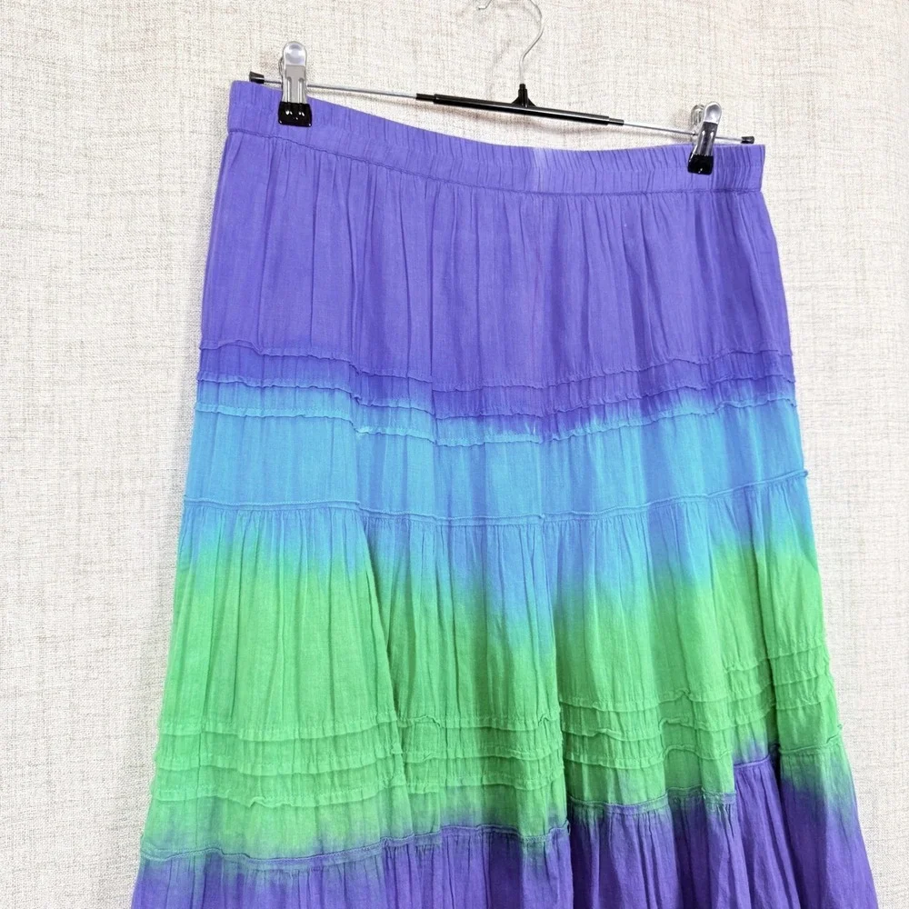 Tie Dye Cotton Gauze Tiered Maxi Skirt Sz M Ombre Boho Hippie Festival Peasant‎